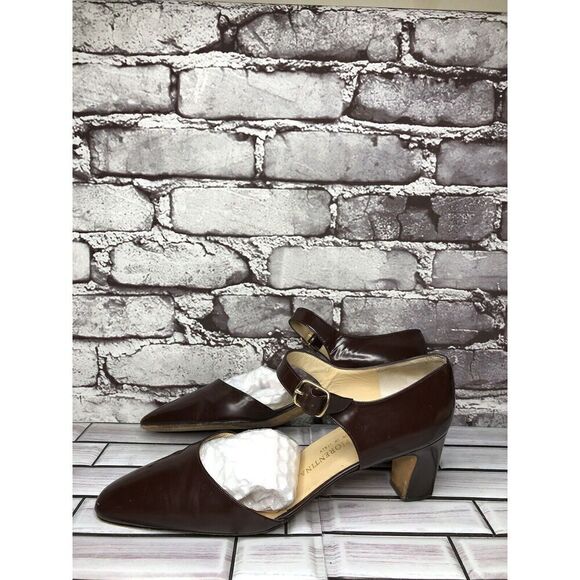 Silvia Florentina Brown Patent Leather Mary Jane Strap Heels Women Sz 9M US/40EU - Picture 9 of 16